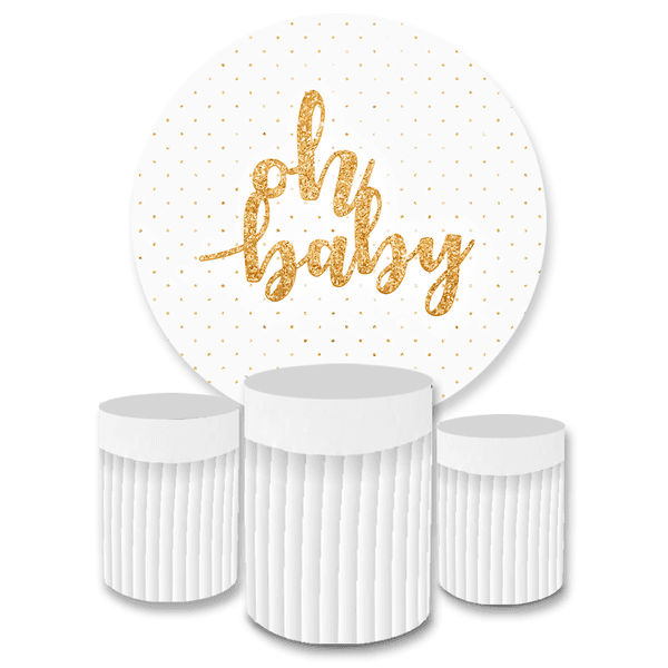 Kit Capa Painel Redondo + Trio Cilindros Decoração Festa Cha de Bebê Oh Baby