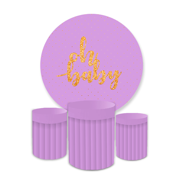 Kit Capa Painel Redondo + Trio Cilindros Decoração Festa Cha de Bebê Oh Baby 