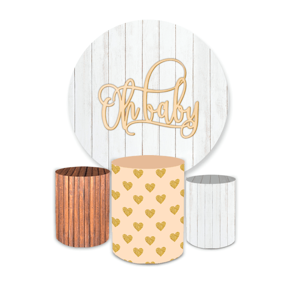 Kit Capa Painel Redondo + Trio Cilindros Decoração Festa Cha de Bebê Oh Baby 