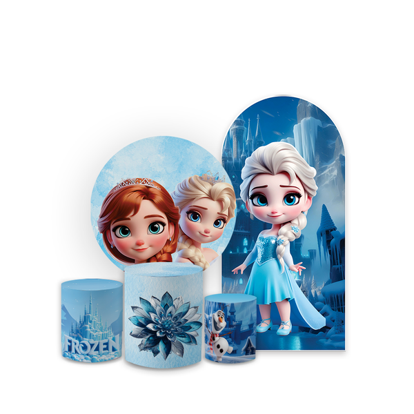  Kit Casadinho Capa Painel Redondo + Romano + Trio Capas de Cilindro Tema Frozen