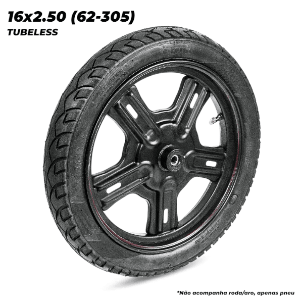 Pneu 16" x 2.50 (12-2.50 | 62-305) Tubeless e-letric CINBORG Cor: Preto