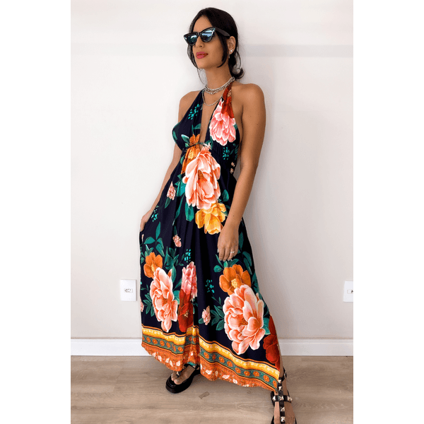 Vestido longo sales floral tukanas
