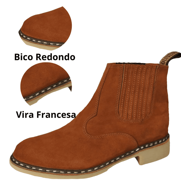 Botina Oliveira Vira Francesa Tradicional Bico Redondo Nobuk Castor