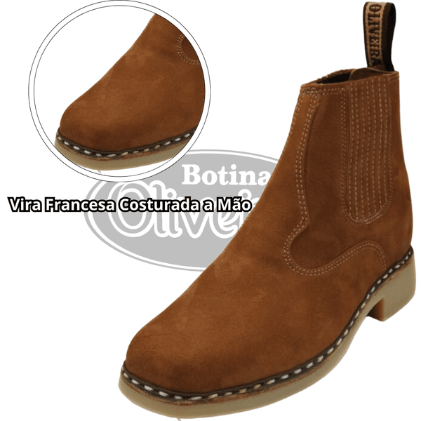 Botina Oliveira Vira Francesa Tradicional Bico Quadrado Nobuk Oliva - Main Image