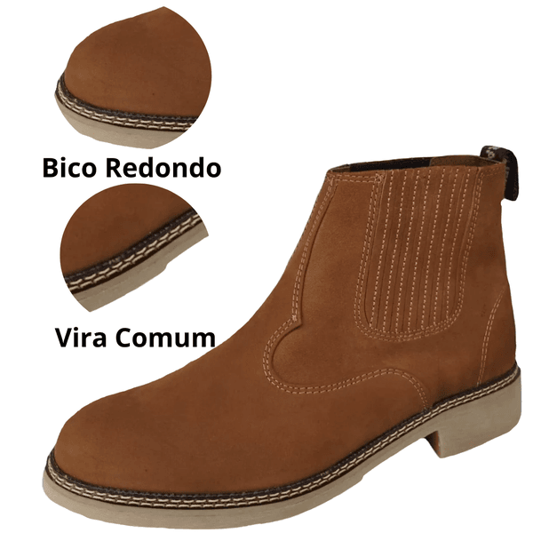 Botina Oliveira Vira Comum Bico Redondo Nobuk Oliva