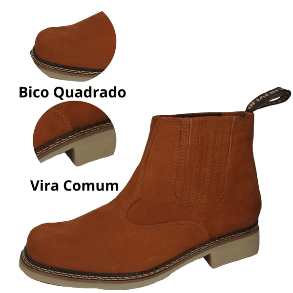 Botina Oliveira Vira Comum Bico Quadrado Nobuk Castor