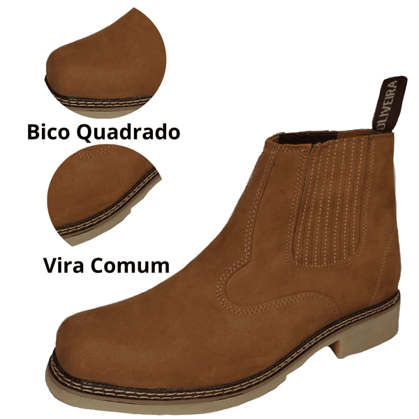 Botina Oliveira Vira Comum Bico Quadrado Nobuk Oliva