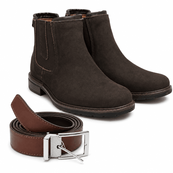 Kit Brahman Boots: Botina Chelsea Sola Tratorada Café + Cinto Dupla Face - Brahman Boots