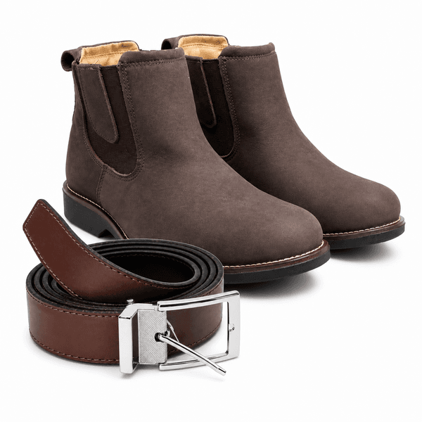 Kit Brahman Boots: Botina Braquiado Café + Cinto Dupla Face - Brahman Boots