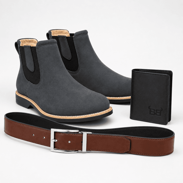 Kit Completo Brahman Boots: Botina Braquiado Preto + Cinto Dupla Face + Carteira Preta