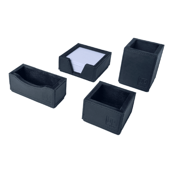 Kit 2 WorkSpace - PRETO - Porta Lápis, Porta Clips, Porta Rascunho, Porta Cartões de Visita - COURO LEGÍTIMO