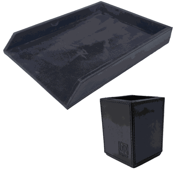 Kit 6 WorkSpace PRETO - Porta Papel A4 e Porta Lápis - COURO LEGÍTIMO