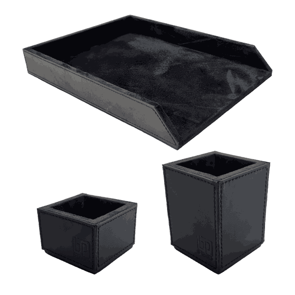 Kit Escritório (p. Papel A4, Lápis E Clips) - Couro Legítimo - PRETO