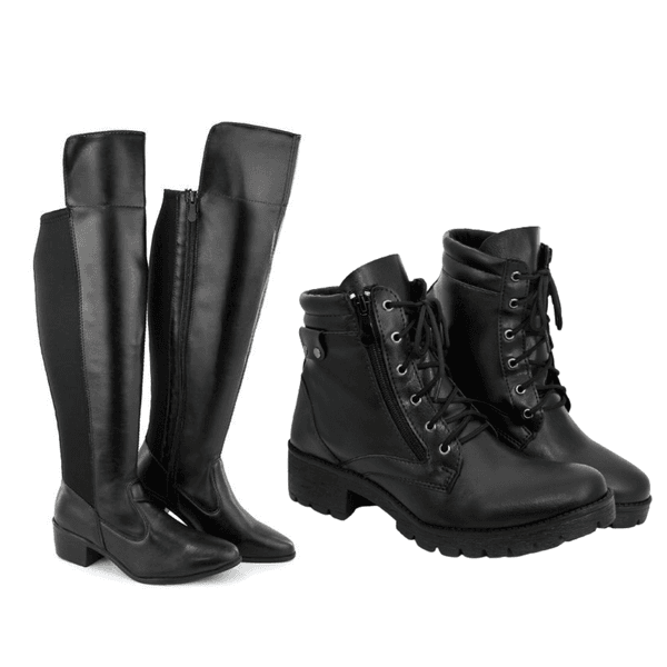 Kit 1 Bota Over em Neoprene, Coturno Preto 