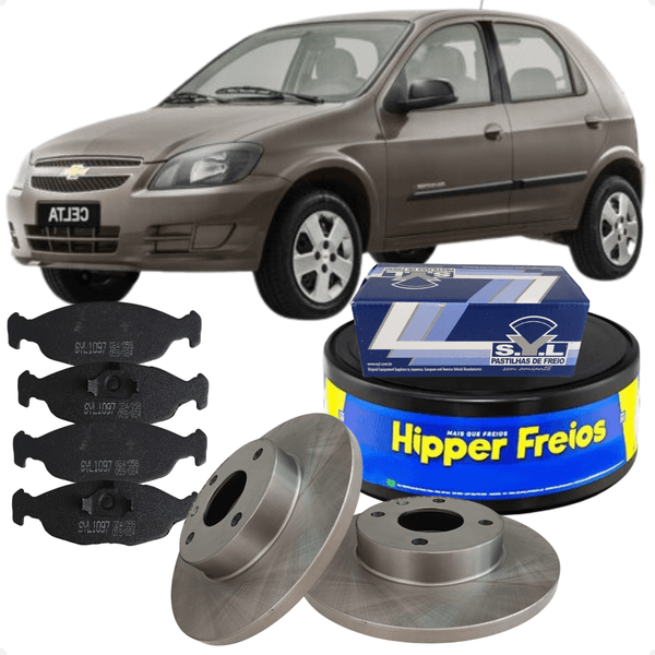 Kit Discos Sólidos e Pastilhas Freio Dianteiro Celta 1.0 8v 2000 a 2008