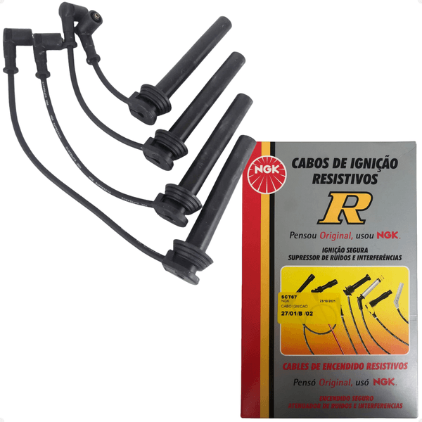 Jogo Cabos e Velas Ignição Bravo Doblo Grand Siena Idea Linea Palio Punto Strada 1.6 1.8 16v E-Torq Flex Após 2015 NGK SCT67 KR8B10D
