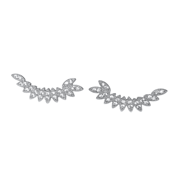 Brinco Ear Cuff folhas prateado