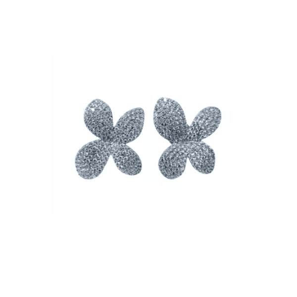 Brinco Flor Cravejado prateado
