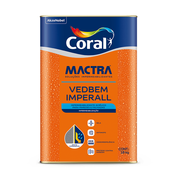 Tinta Impermea Premium Mactra Imperall 10 EM 1 Branco Fosco Coral 18KG 