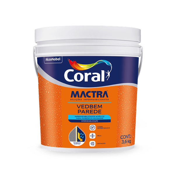 Tinta Impermea Premium Vedbem Parede Branco Fosco Coral Mactra 3,6KG 