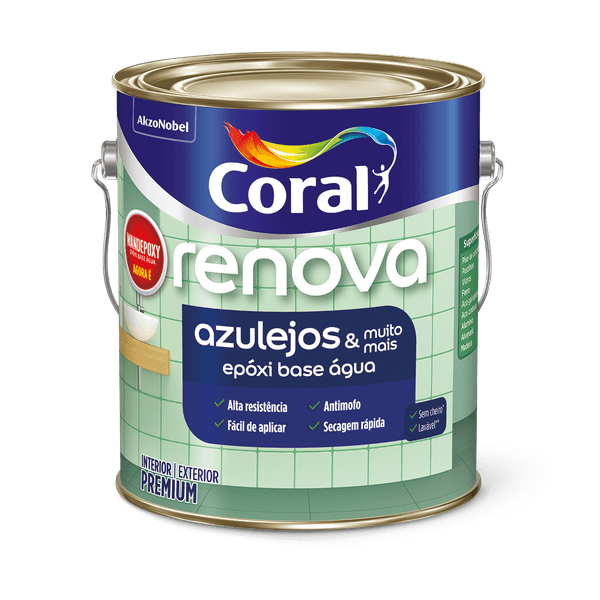 Epóxi Coral Brilhante Base Água Renova Azulejos Branco Premium 3,6L