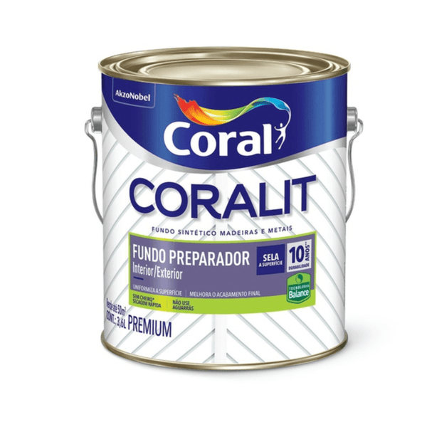 Fundo Coral Base Água Preparador Madeiras e Metais Coralit 3,6L