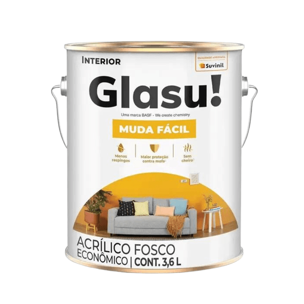 Tinta Glasu Acrílico Fosco Muda Fácil Econômica 3,6L