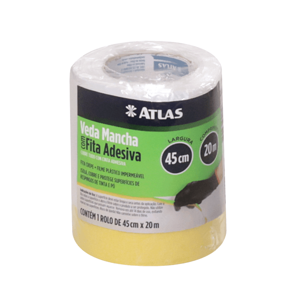 Cobertura Plástica Veda Mancha Com Fita Adesiva 45CMX20M Un Atlas