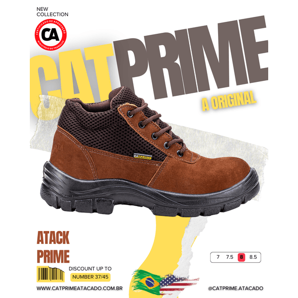 Coturno Catprime masculino em couro legítimo, solado em PU, cano baixo, ideal para uso profissional ou casual.