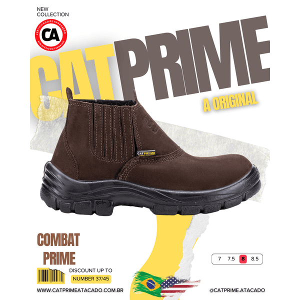 Coturno Catprime masculino em couro legítimo, solado em PU, cano baixo, ideal para uso profissional ou casual. Coturno Catprime preto com biqueira de PVC e palmilha em gel, indicado para trabalho leve. Coturno Catprime urbana, confeccionada em couro com s