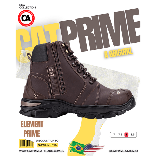Coturno Catprime masculino em couro preto visto de lado, com solado robusto e design reforçado.