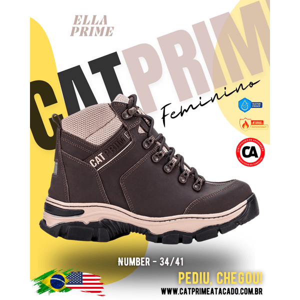 Coturno feminino Catprime modelo Ella Prime em couro legitímo, resistente à água e com Certificado de Aprovação (CA).