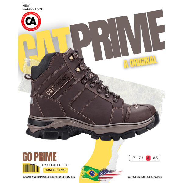 Vista lateral do coturno Catprime sola robusta. Coturno masculino GO Prime da Catprime, cano médio e cheio de atitude. Detalhe para o couro camuflado do GO Prime Catprime.