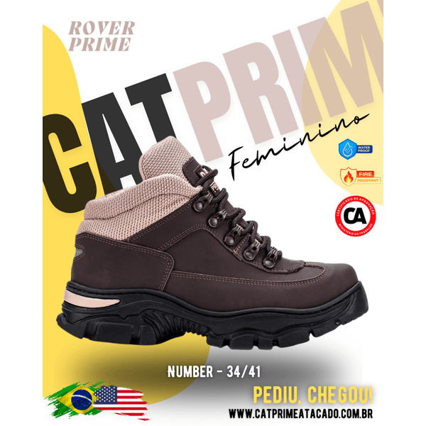 Coturno feminino Catprime modelo Rover Prime em couro legitímo, resistente à água e com Certificado de Aprovação (CA).