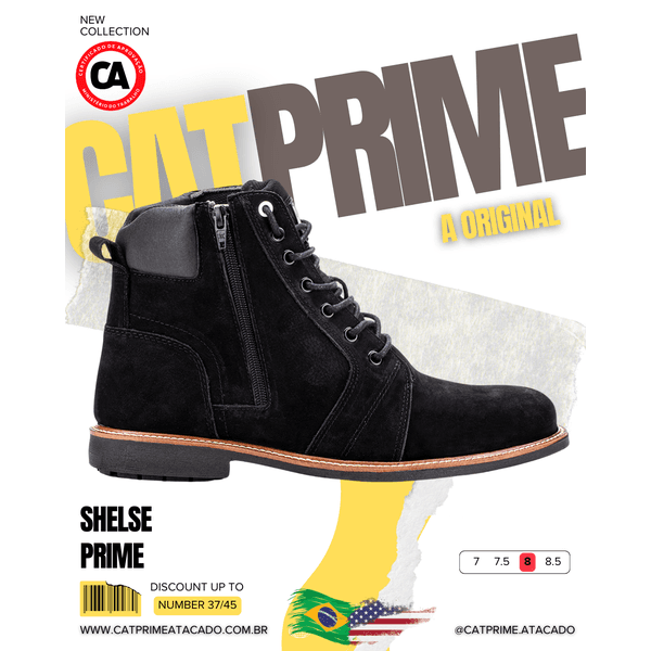 Bota masculina Catprime em couro nobuck marrom, com zíper lateral e solado de borracha com vira de recouro.