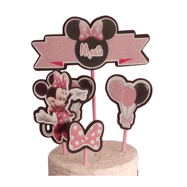 Topo de Bolo Aniversário da Minnie Rosa