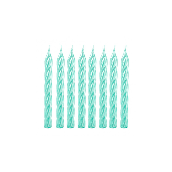 Vela de Aniversário Espiral Silver Festas - Verde Tiffany 8 unidades