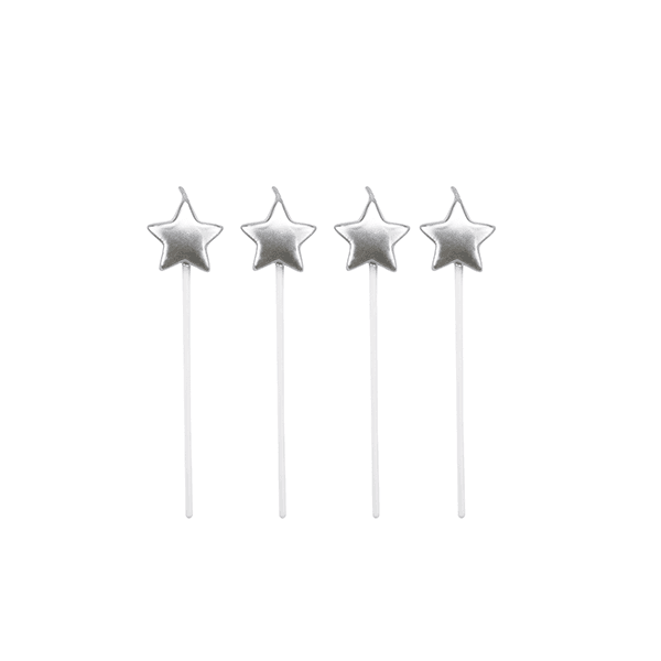 Vela de Aniversário Estrela Silver Festas - Prata 4 unidades