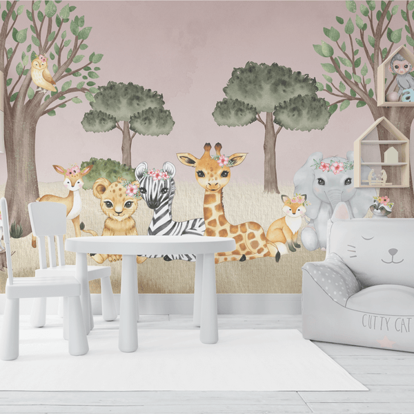 Papel de Parede Menina Fofuras da Selva