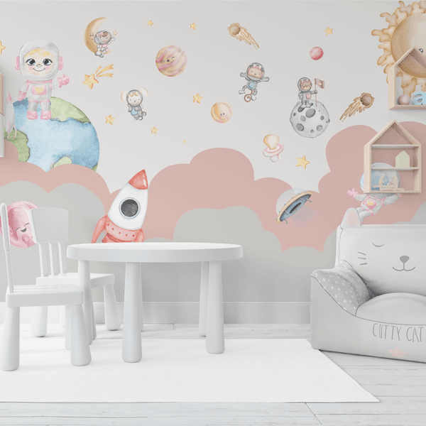 Papel de Parede Menina Astronauta Rosa