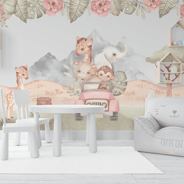Papel de Parede Menina Safari Encantado com Flores