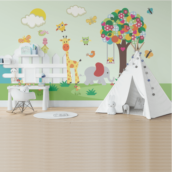 Papel de Parede Menino Girafinha