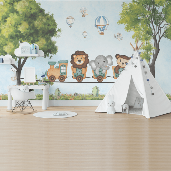 Papel de Parede Menino Trem Leãozinho
