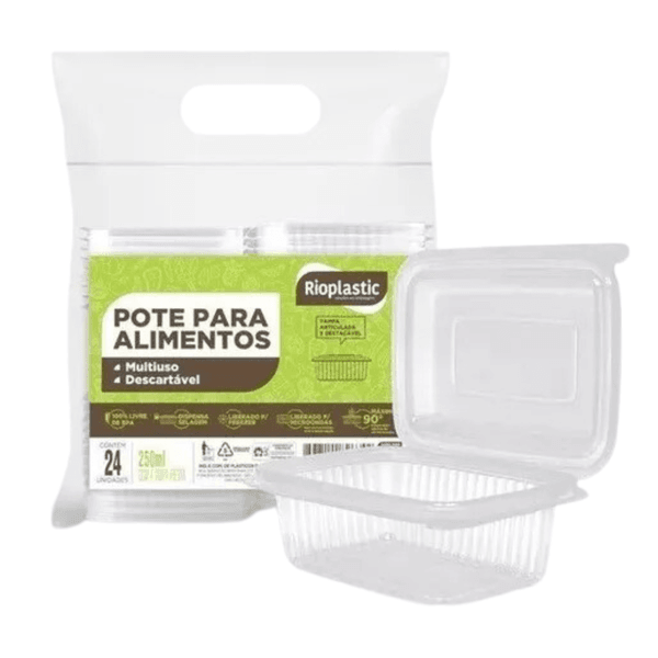 Pote Retangular Articulado 250ml C/ Tampa - Marmita Fitness