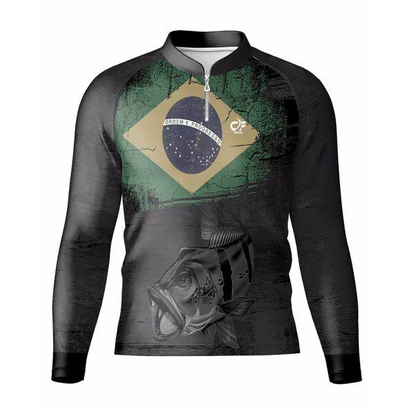 CAMISA DE PESCA LINHA EXTREME PRÓ TUCUNARÉ DA PATRIA PRETA UNISSEX TRADICIONAL