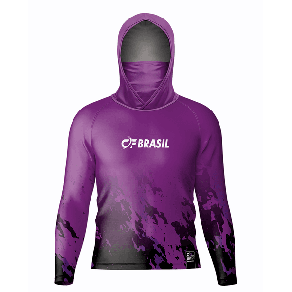 CAMISA DE PESCA LINHA EVOLUTION COM CAPUZ E BUFFER CAMUFLADO ROXO TAMANHO TRADICIONAL