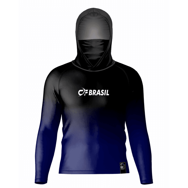 CAMISA DE PESCA LINHA EVOLUTION COM CAPUZ E BUFFER DEGRADE MARINHO UNISSEX TAMANHO TRADICIONAL