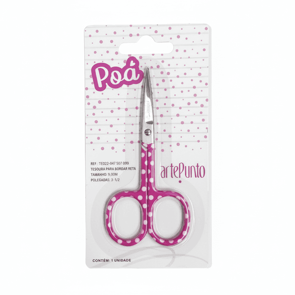 Tesoura para Bordar Reta 9cm Poá Rosa - ArtePunto