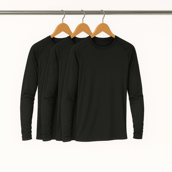 Kit 3 Camisetas Manga Longa Básica Masculina Preto