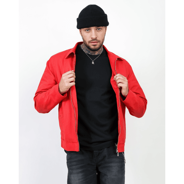 Jaqueta Sarja Resinada Vermelha Com Ziper Streetwear Austin Club